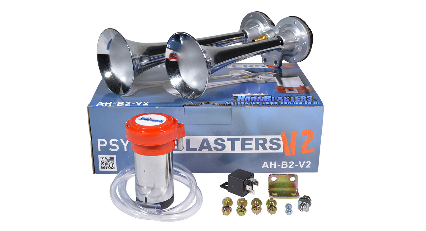 HornBlasters PsychoBlasters V2 Loud Electric Air Horn Kit for Truck - Compact