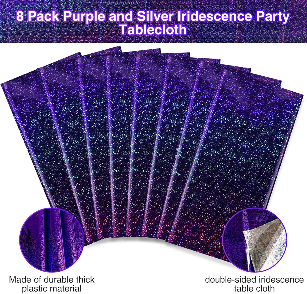 8 Pack Iridescence Plastic Tablecloths Shiny Disposable Laser Rectangle Table Co