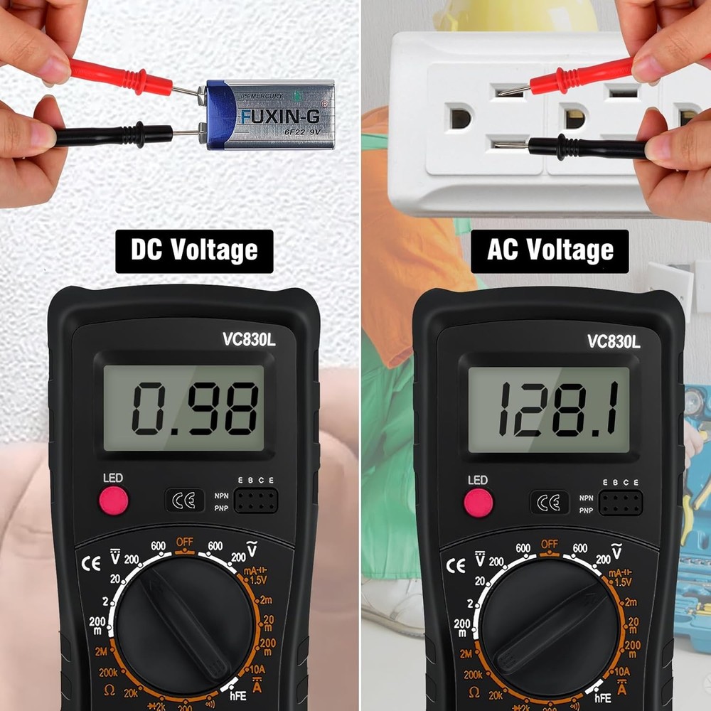 Digital Multimeter Pocket, Multifunction Battery Tester with Backlight Black