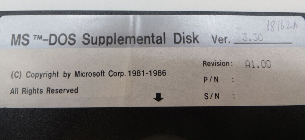 5.25" Floppy Disc MS-DOS Supplemental Disk Ver. 3.30 1986 Microsoft Computer