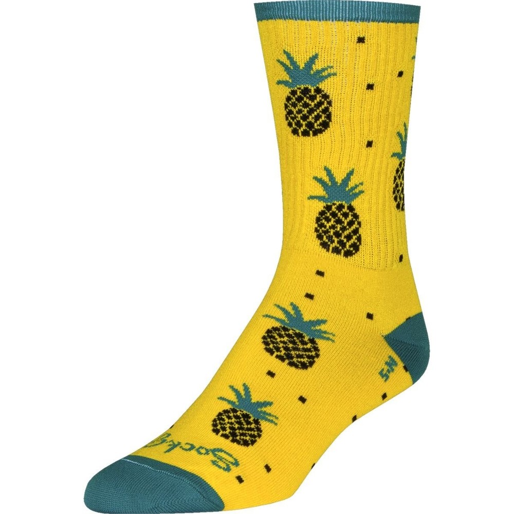 SockGuy Crew Cuff Socks Large X Large Pineapple Performance Cycling Crew Socks