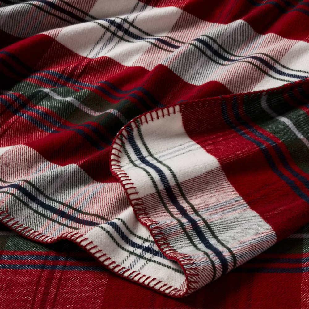 Full/Queen Brushed Cotton Blanket Red Plaid - Threshold