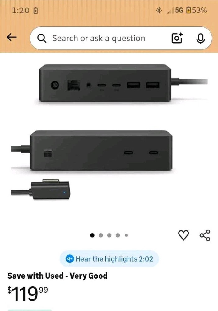 Microsoft Surface Dock 2 Black Docking Station AC-Powered USB-C USB 3.0 Ethernet
