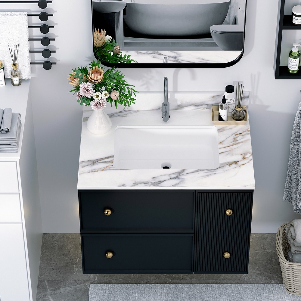31 In Marble Vanity Top Sintered Stone Undermount Rectangular Sink + Backsplash