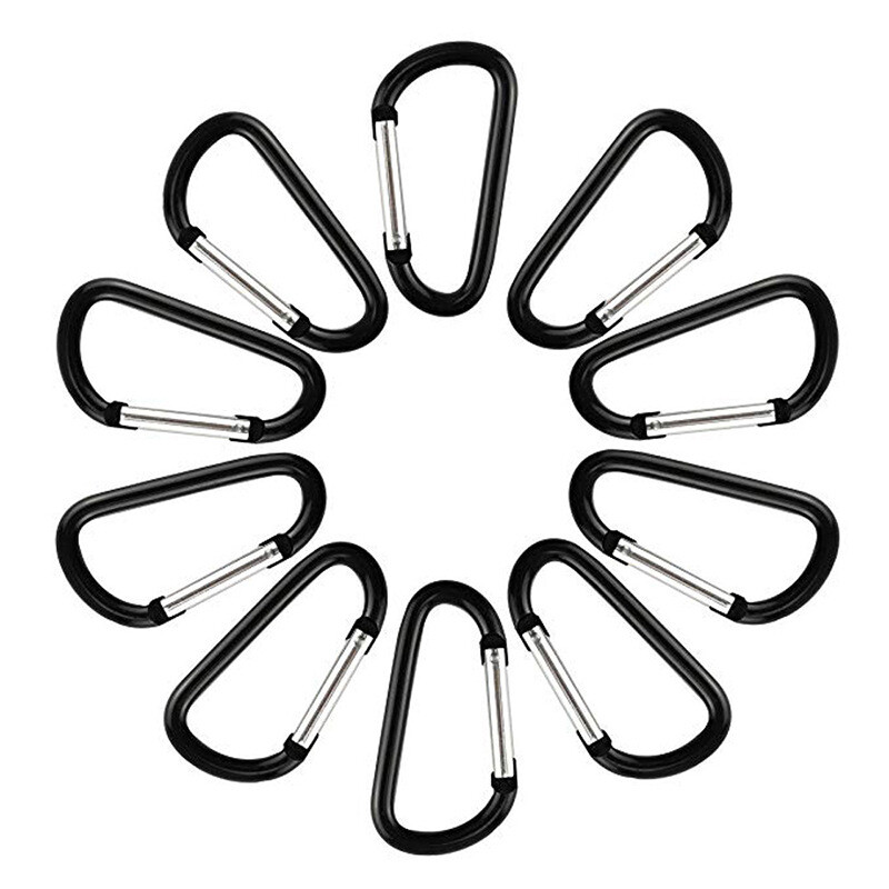 100x Mini Black Carabiners Spring Clip Hook Keychain Key D Ring Hiking Small