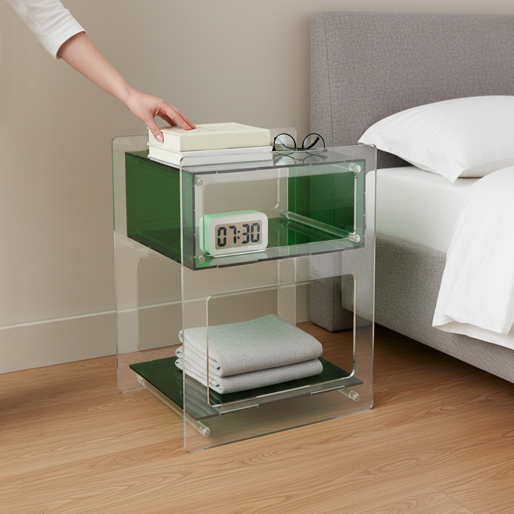 Acrylic Side Table Green Transparent Small Coffee Sofa End Table, Side Table