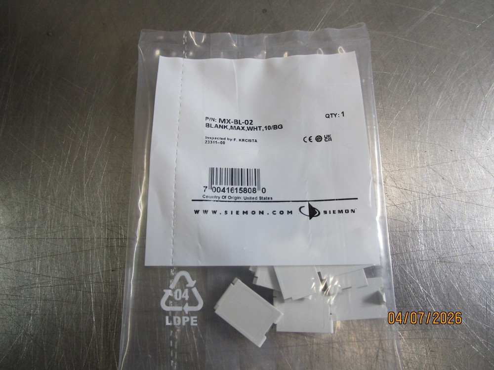 (10) MX-BL-02 Siemon Blank, MAX, White Blank Inserts for MAX Faceplates