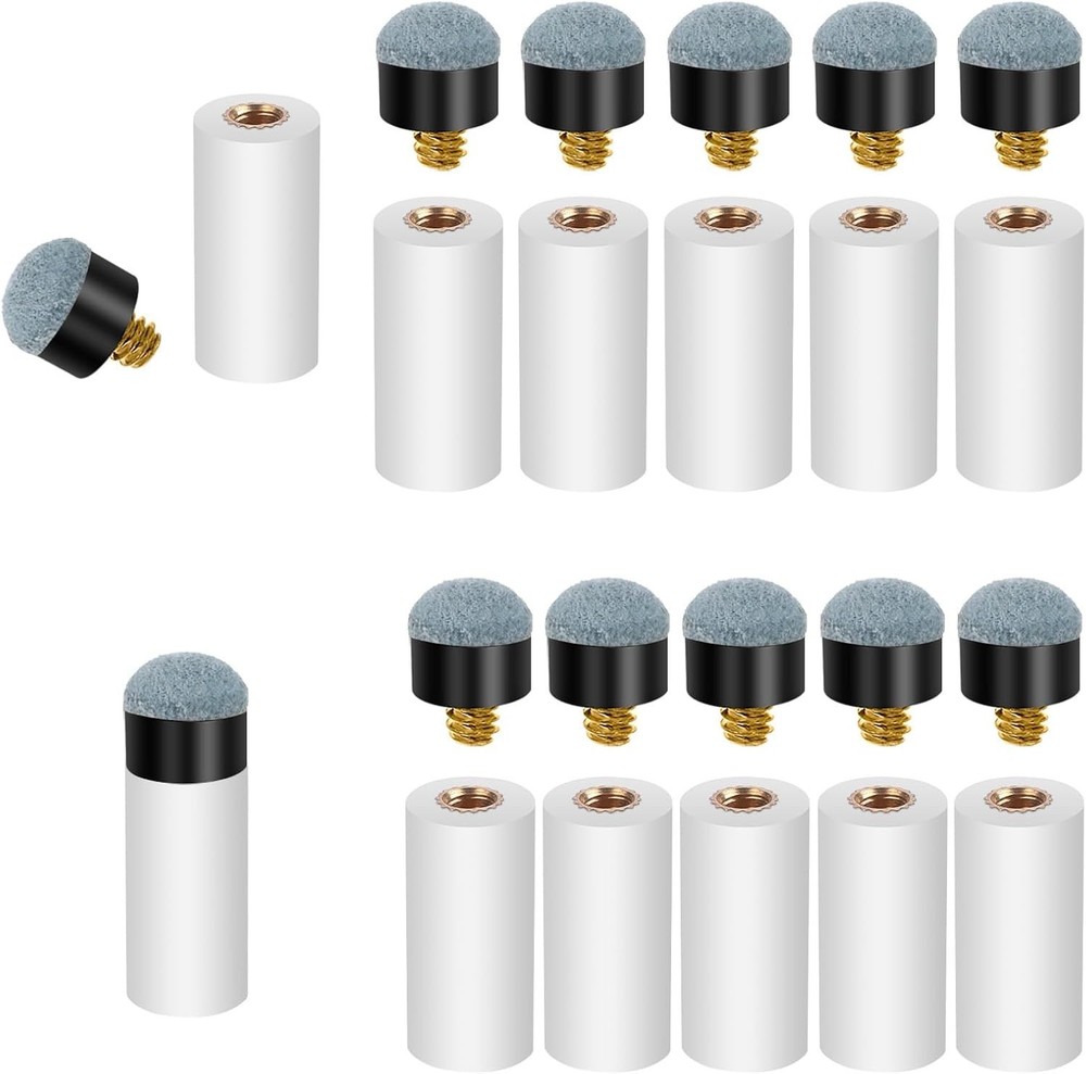 10 Sets Screw on Pool Cue Tips Replacement Billiard Cue Tips with White Pool