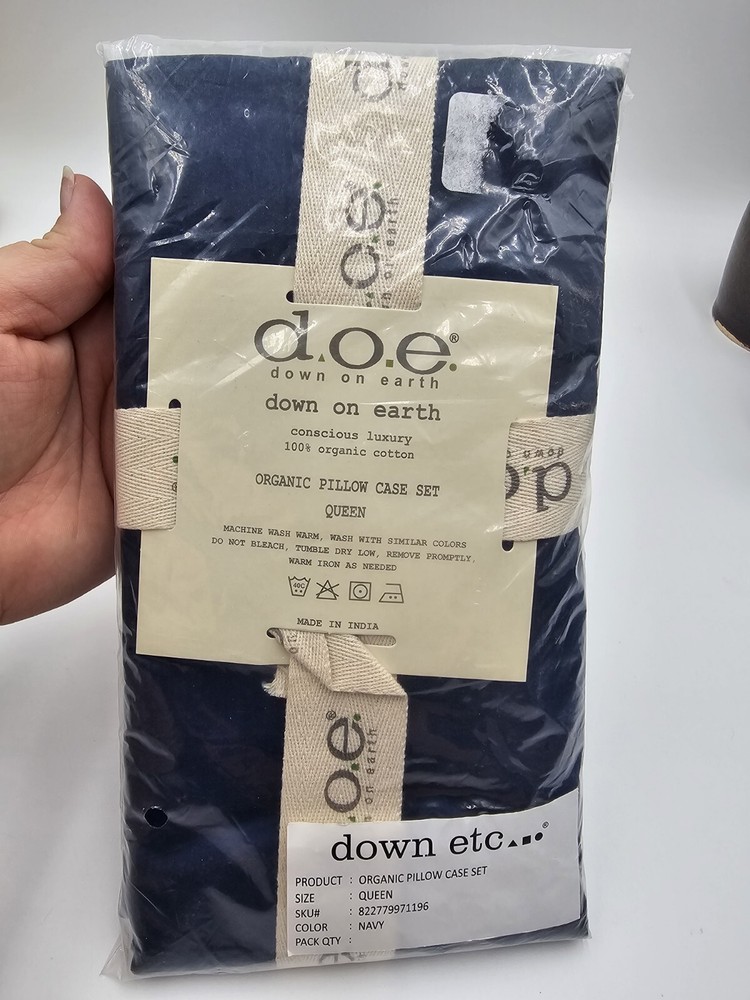 2 PC Down On Earth Navy Queen Pillowcase Set Organic