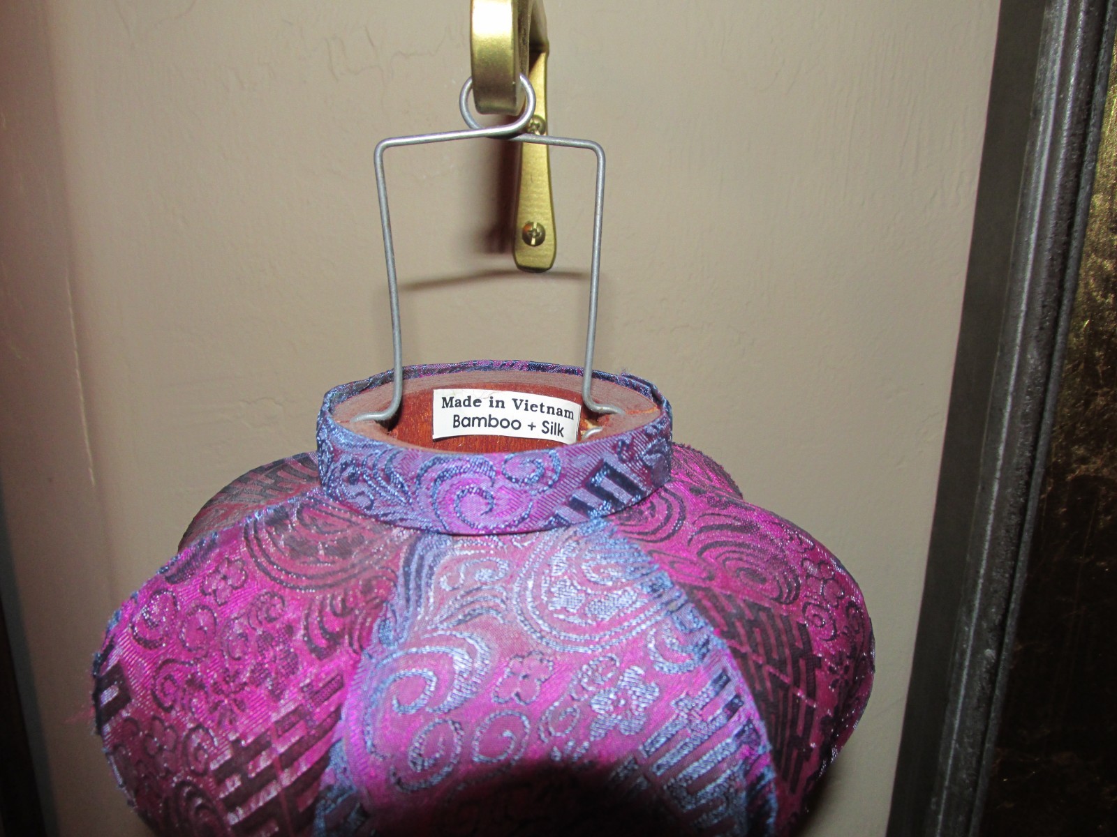 Authentic Signed Vietnam Bamboo and Silk Brocade 16" Lantern with Tassel