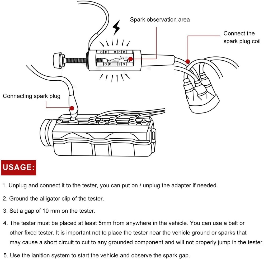 Spark Plug Tester, Adjustable Engine Ignition System Diagnostic Test Tool,...