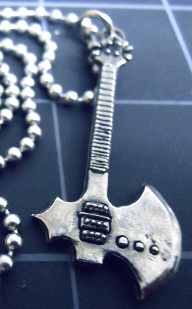 Bass Guitar Necklace Axe Pendant Stainless Steel Ball Chain New 1988 Hair Metal