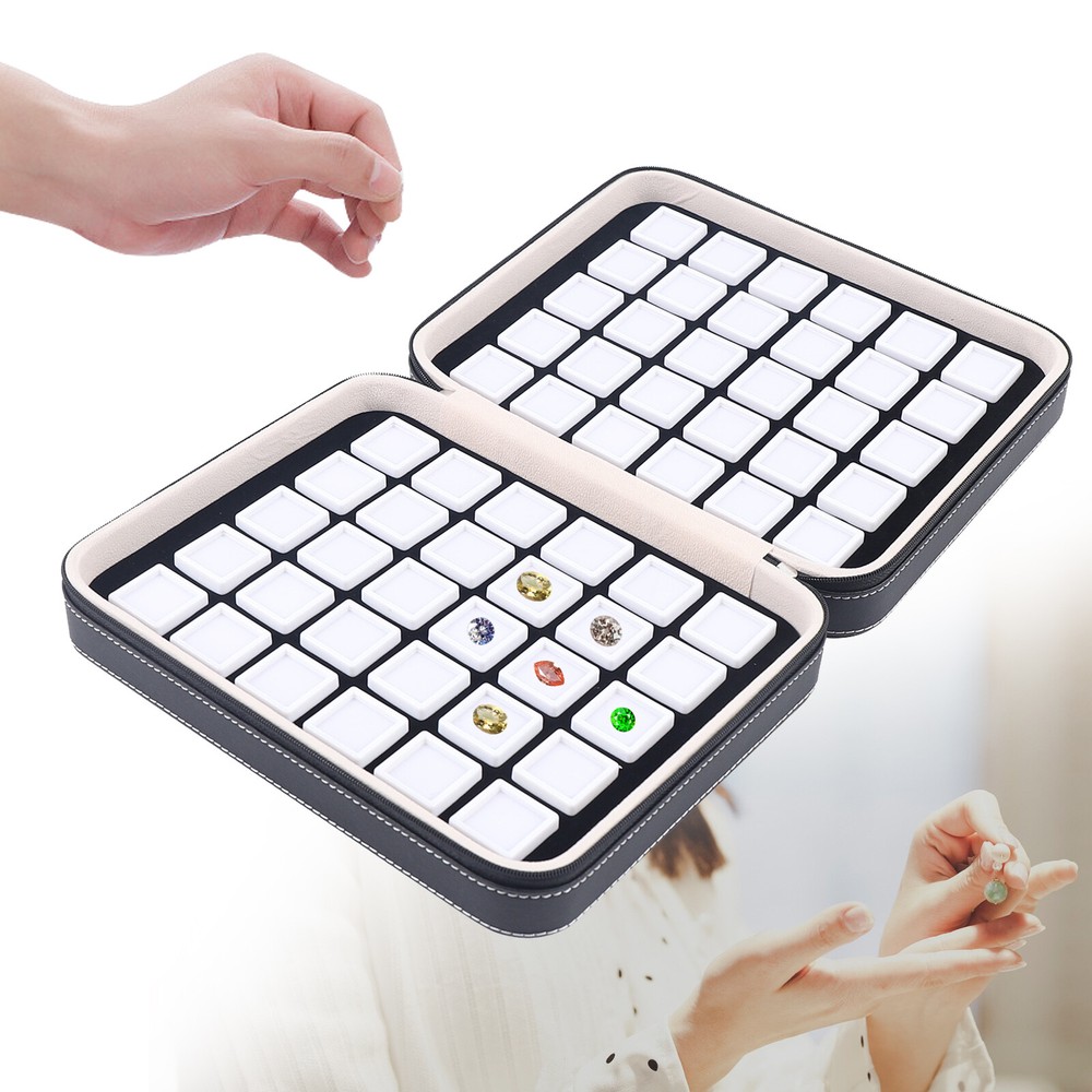 60 Grids Leather Gemstone Gem Diamond Storage Case Jewelry Display Box