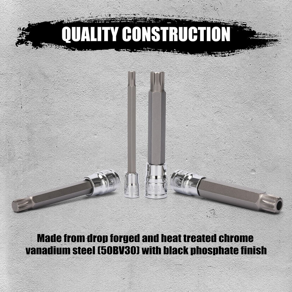 10PC XZN Triple Square 12 Point Spline Bit Socket Set Tamper Proof Extra Long MM