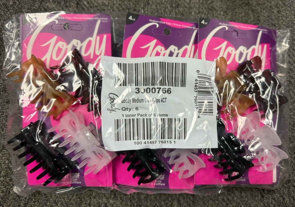 3 Packs Goody SlideProof Classics Medium Claw Clips 4 Each Pack