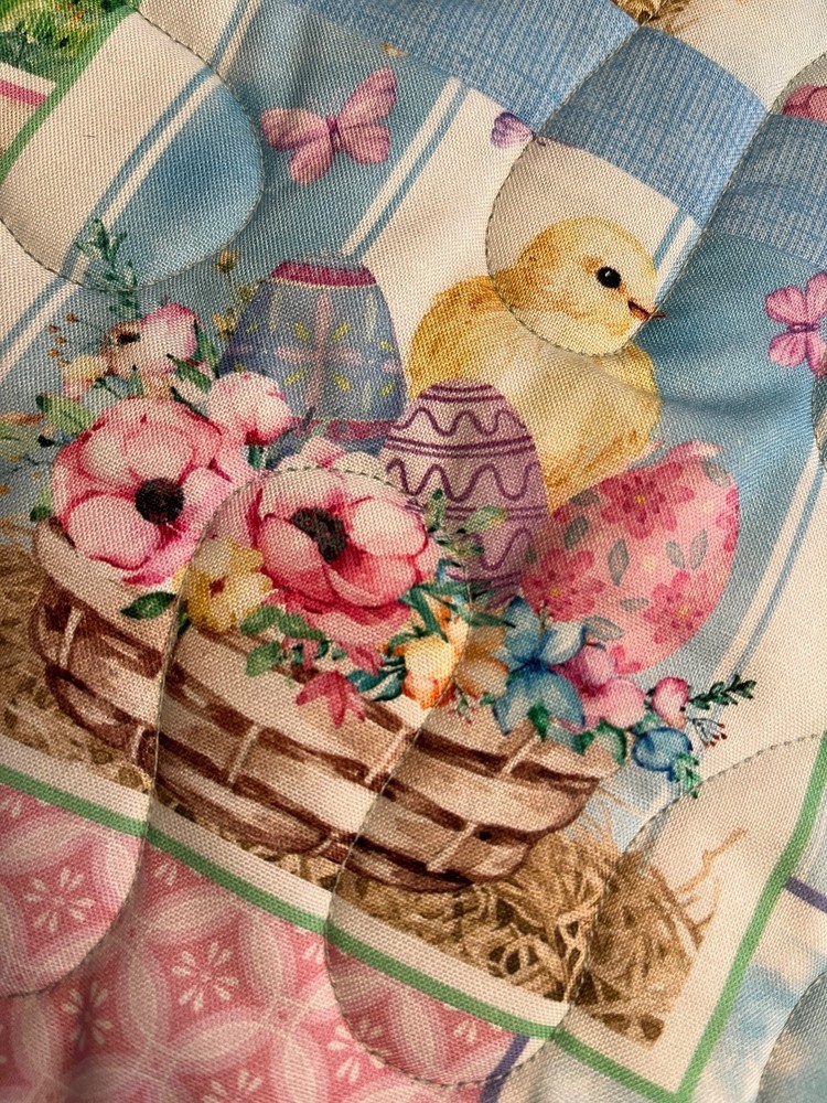 Handcrafted-Quilted Table Runner Happy Easter -Easter Eggs, Bunnies-Gardens 2026