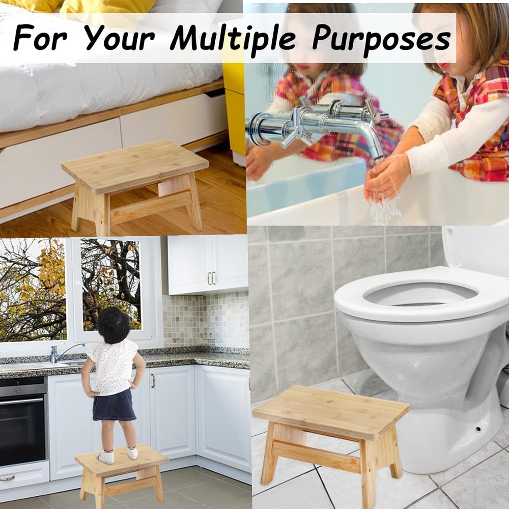 Bamboo Step Stool, Non-Slip One Step Stool