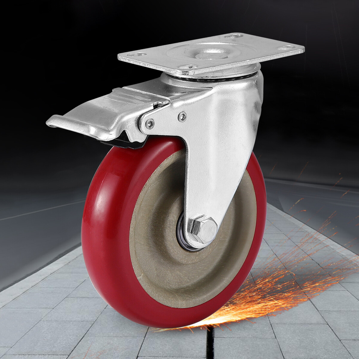 8 Pack Heavy Duty 4'' Caster Wheels Swivel Plate Polyurethane Wheels w/Brake US