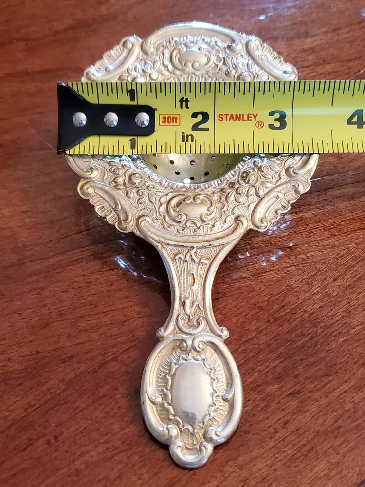 Continental Silver Tea Strainer Rococo Style Scrolls Marked Germany