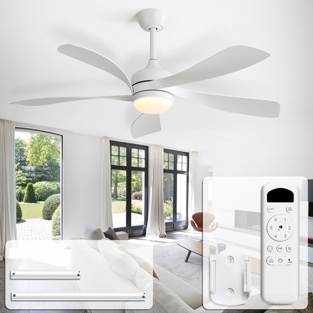 52inch White,Ceiling Fan,3-Color LED,Memory Function,6 Adjustable Speeds,Remote.