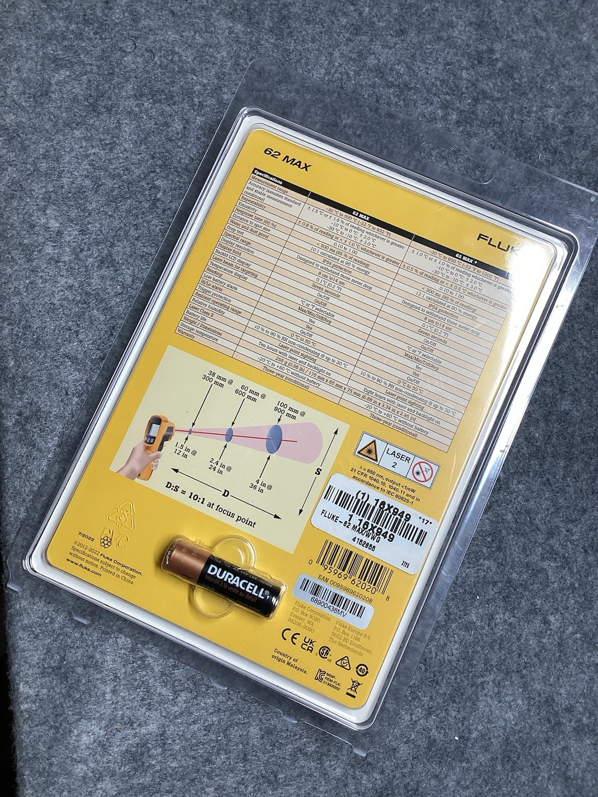 Fluke - 62 MAX - Infrared Handheld Laser Thermometer -22° to 932 - W/Battery