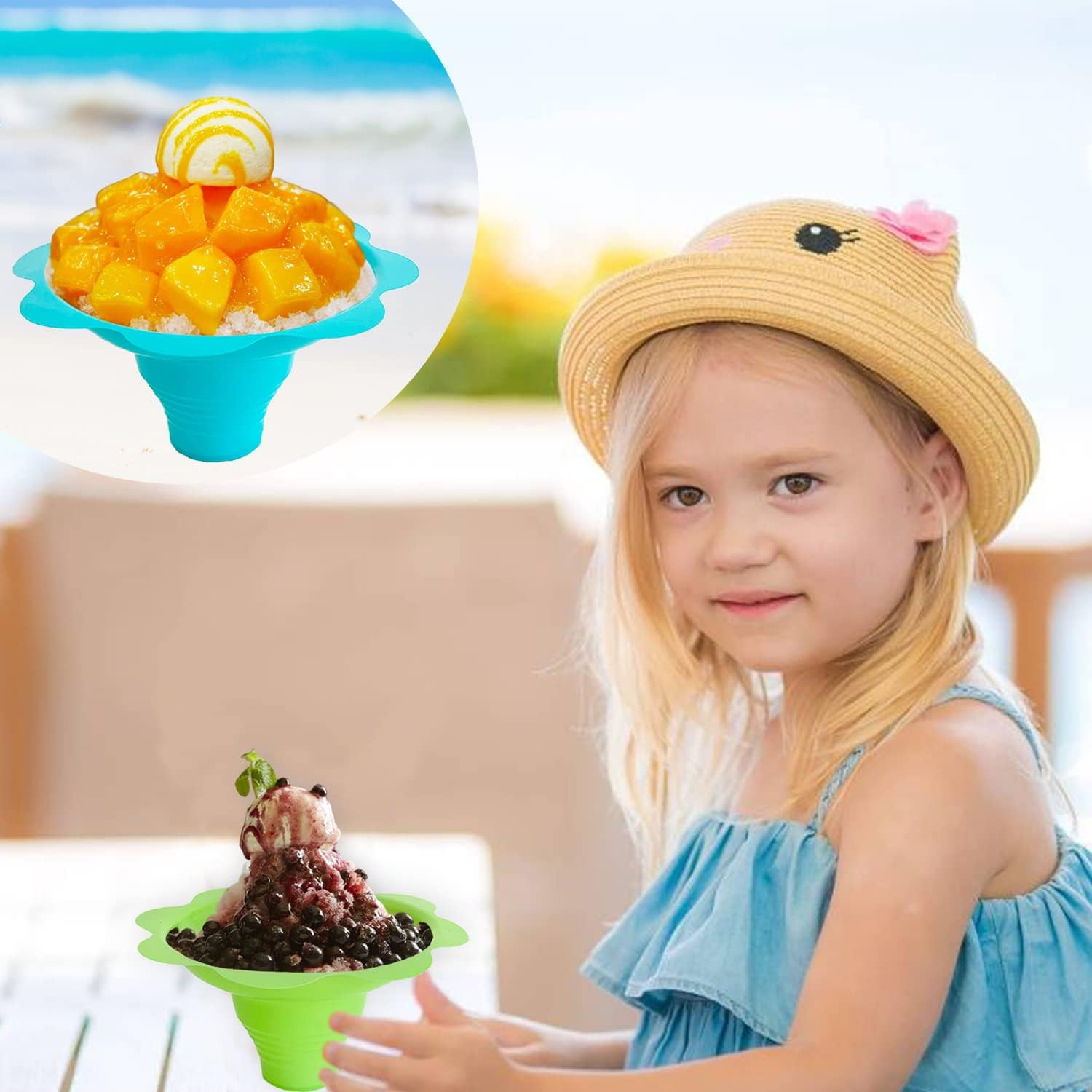100 PCS Snow Cone Cups,Flower Shaped Shaved Ice Cups,4 OZ Plastic Snow Cone Bowl
