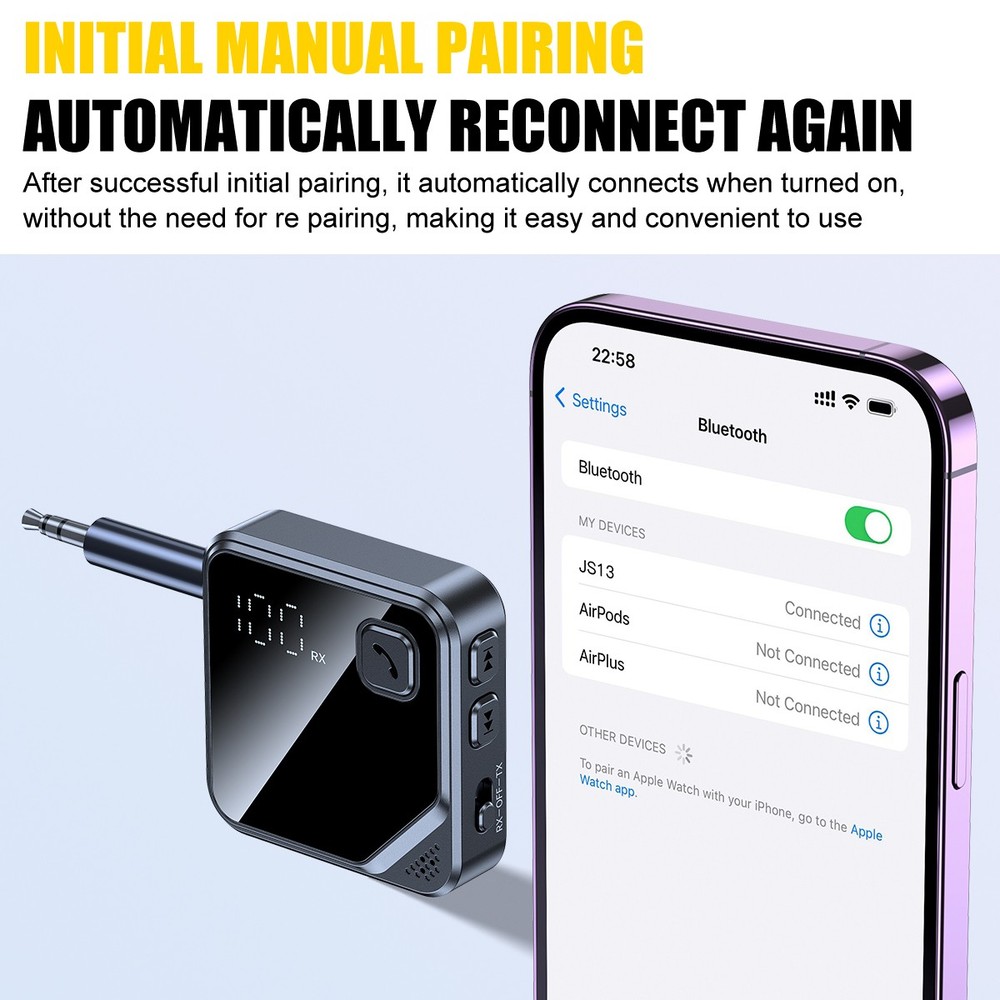 2-IN-1 Bluetooth 5.4 Transmitter Receiver Wireless Audio 3.5mm Jack Aux Adapter