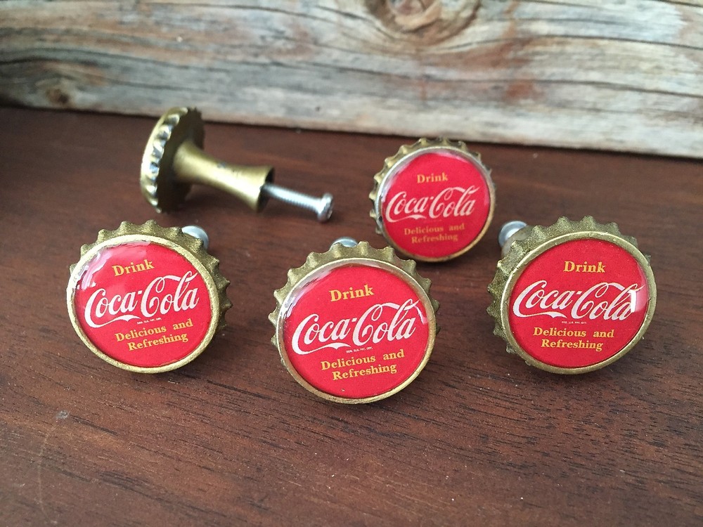 Retro COCA COLA Coke Red Bottle Cap Drawer Pull Knob Nostalgic Decor