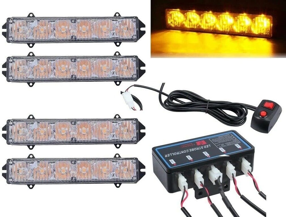 Warning Hazard Emergency Amber Front Rear Grille Strobe Flash 24 Led Light Kit