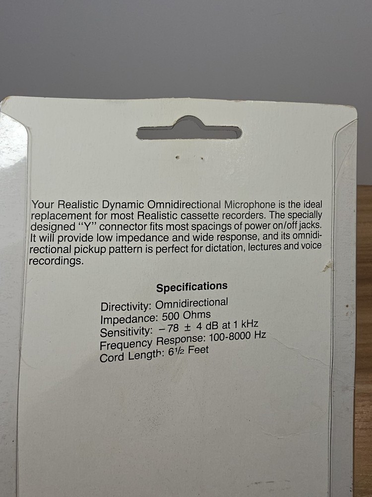 Realistic 33-2001A Dynamic Mike Cassette Recorder Microphone