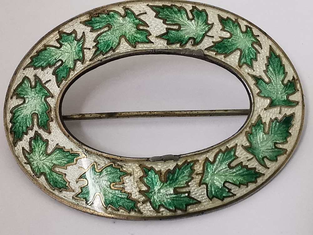 Large Vintage Solid Silver & Enamel Buckle Brooch