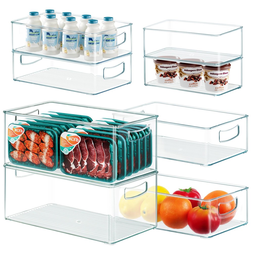 Heyuzb 8 PACK Freezer Organizer Bins Clear Stackable Storage Bins with Side Hand