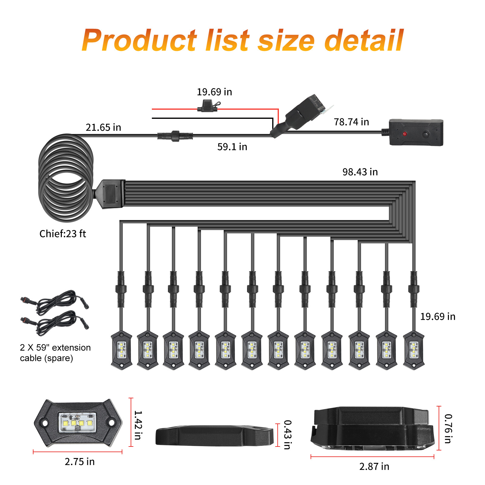 Rock Lights White for Truck Jeep Underglow Neon Light With Harness 12 Pods kits