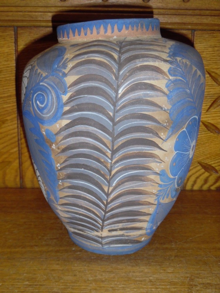 Handmade Vintage Hand Painted Redware Vase - 7 3/4"