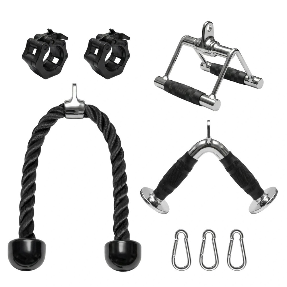 Heavy-Duty Cable Machine Attachments Kit - LAT Pulldown, V-Bar, Tricep Rope & Mo