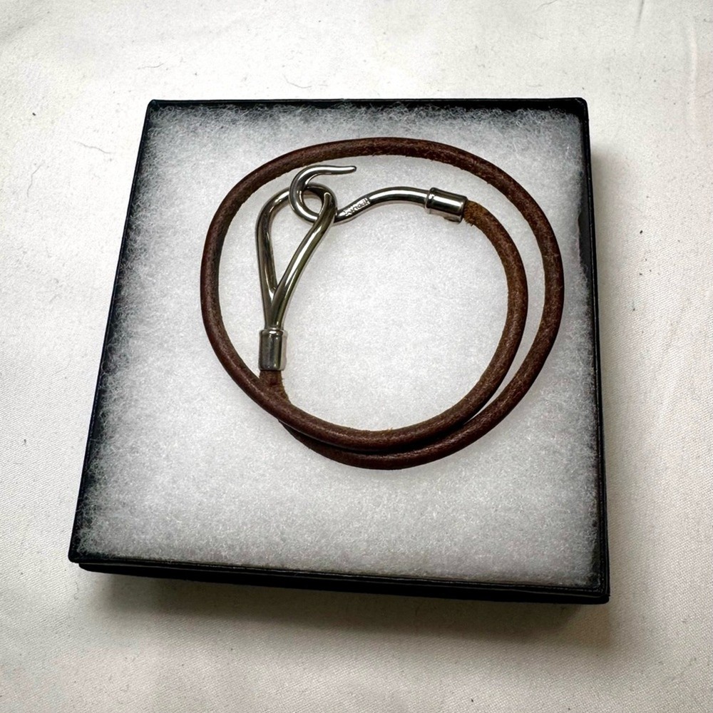 Hermes Brown Leather Bracelet with Silver Clasp