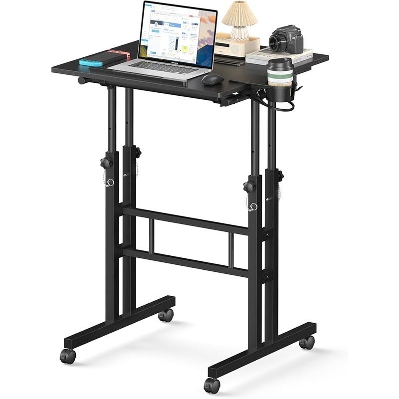 Small Standing Computer Desk W/ Wheels Mobile Stand Up Desk Portable Adjustable