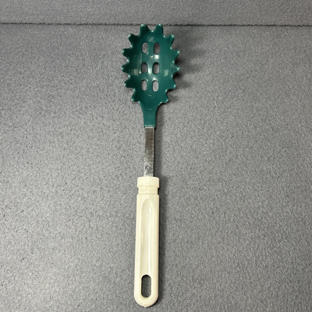 Vintage Green Pasta Serving Spoon Mid-Century Kitchenware