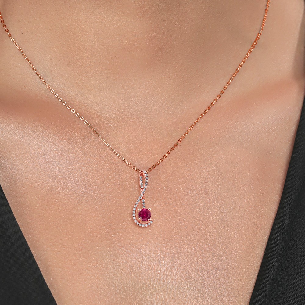 1.26 Ct Created Ruby White Created Sapphire 18K Rose Gold Plated Silver Pendant