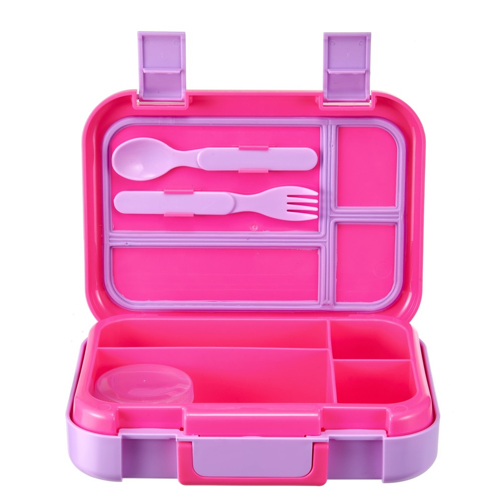 Your Zone Plastic Bento Box with 4 Compartments,Fork,Spoon,1 Dressing Container