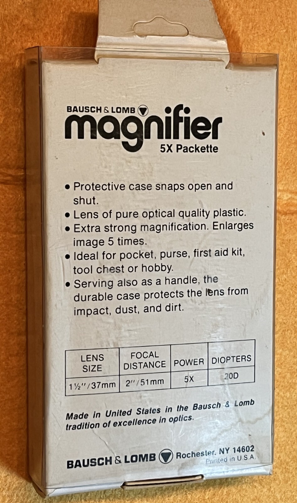 Vintage Bausch & Lomb 5x Pocket Magnifying Glass NOS! Made In USA!