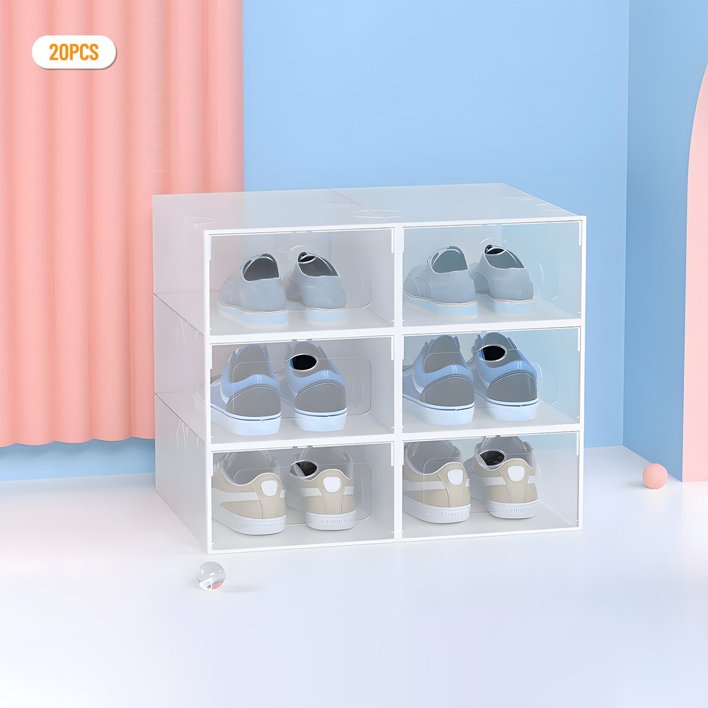 20Pcs Plastic Shoes Storage Box Stackable Display Case Sneaker Organizer Case