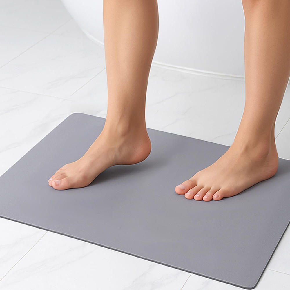 Absorbent Bath Mat, Non Slip Rubber Bottom, Quick Dry, Easy Care, Gray