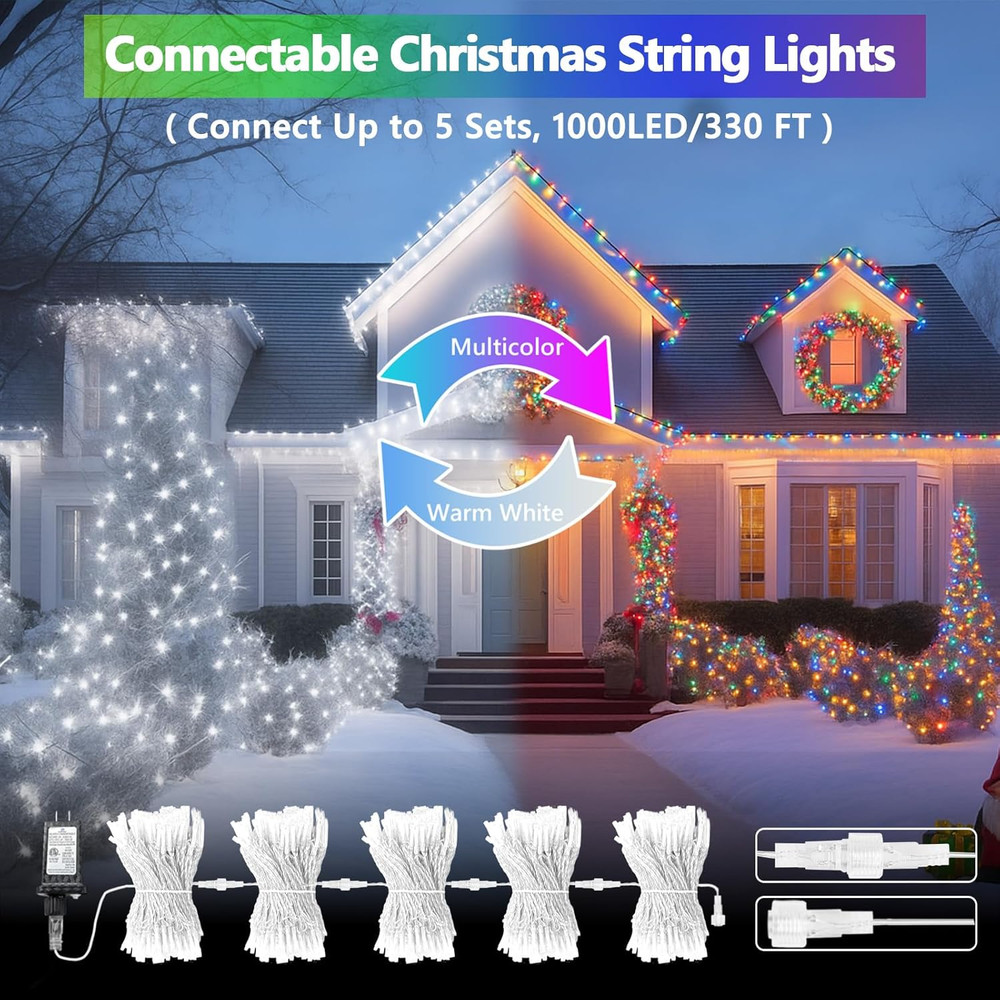200 LED Color Changing Christmas String Lights 66FT | Remote Timer | Indoor Outd
