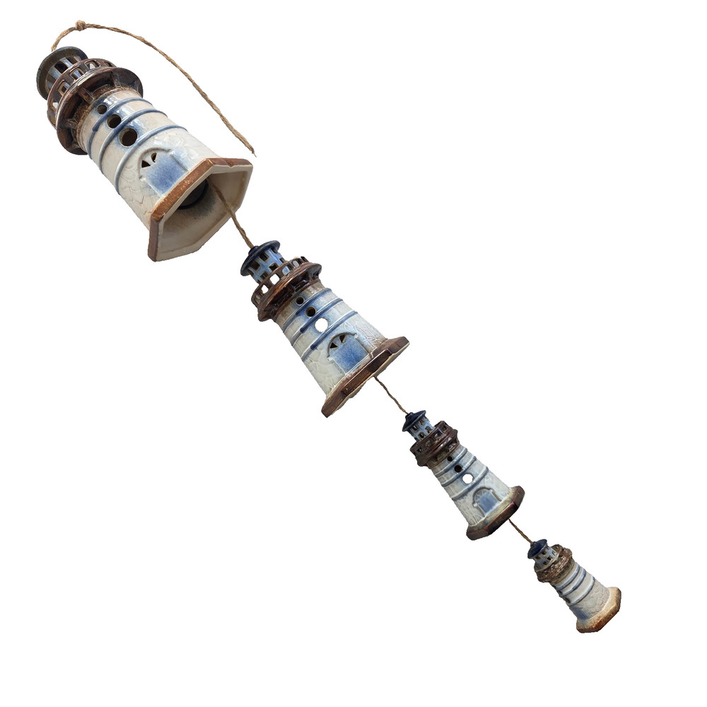 Lighthouse Wind Chime Rain Chain Ceramic Hanging Beach Nautical Decor  Gutter