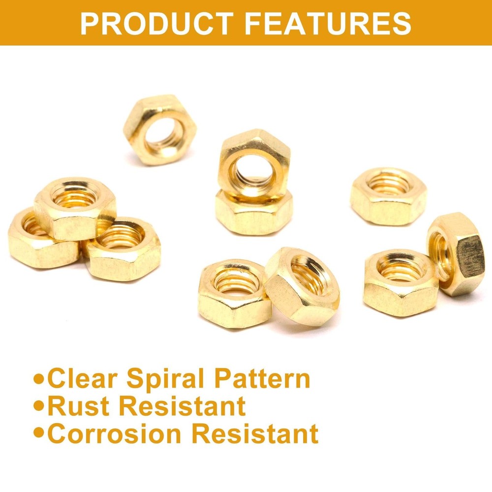 M3 Nut, 100Pcs Brass Hex Nuts, Internal Threaded Hexagon Hardware Nuts, Metri...