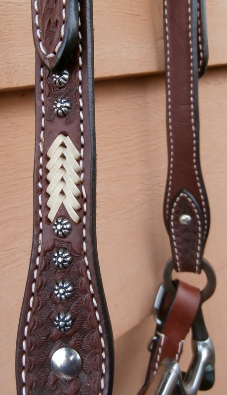 Silver Dot Correction Bit Studded Horse Headstall Slide Ear Rawhide Trim