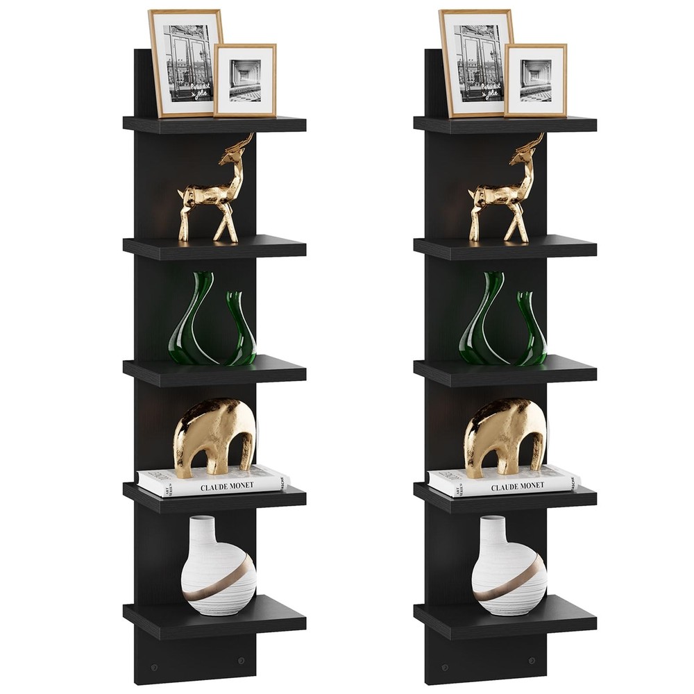 5 Tier Wall Shelf Unit,Black Vertical Shelf,Floating Storage Shelf,Decorative...