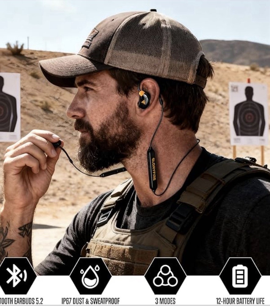 GLORYFIRE Electronic Bluetooth 5.2 Earbuds Black/Orange 26dB NRR