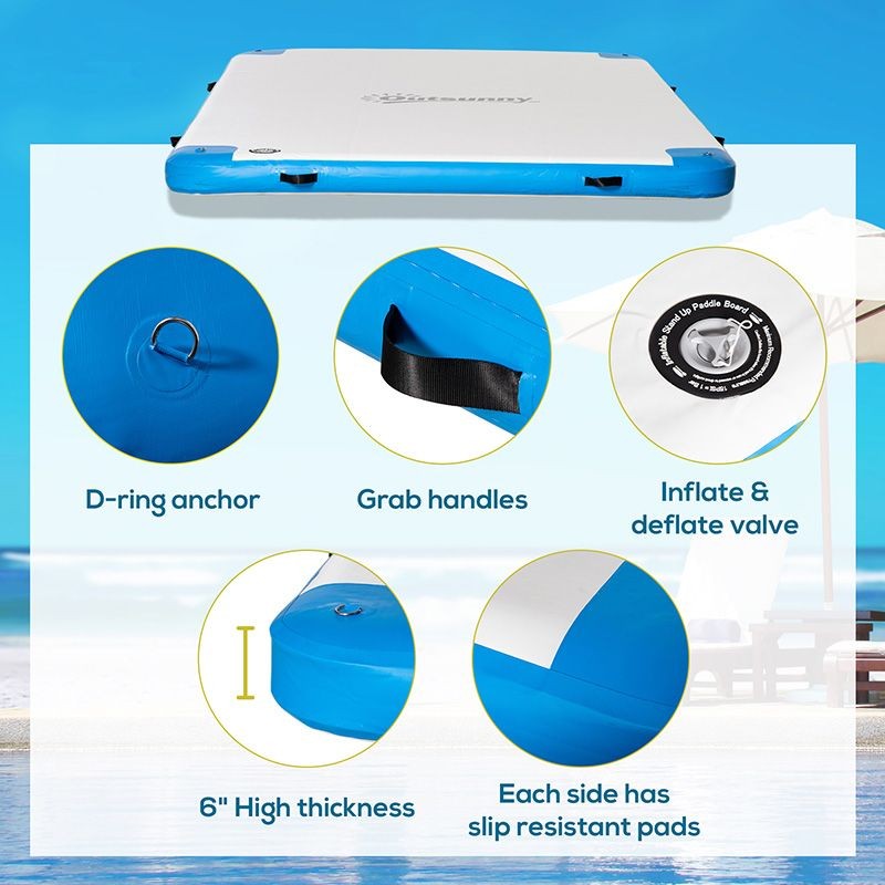 10' x 7' Inflatable Floating Dock Platform - Lake, Pool, Ocean + Pump & Bag
